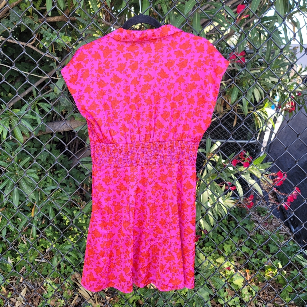 NWOT Zara Satin Effect Pink & Red Floral Print Mini Dress - Women's Medium - Picture 9 of 12